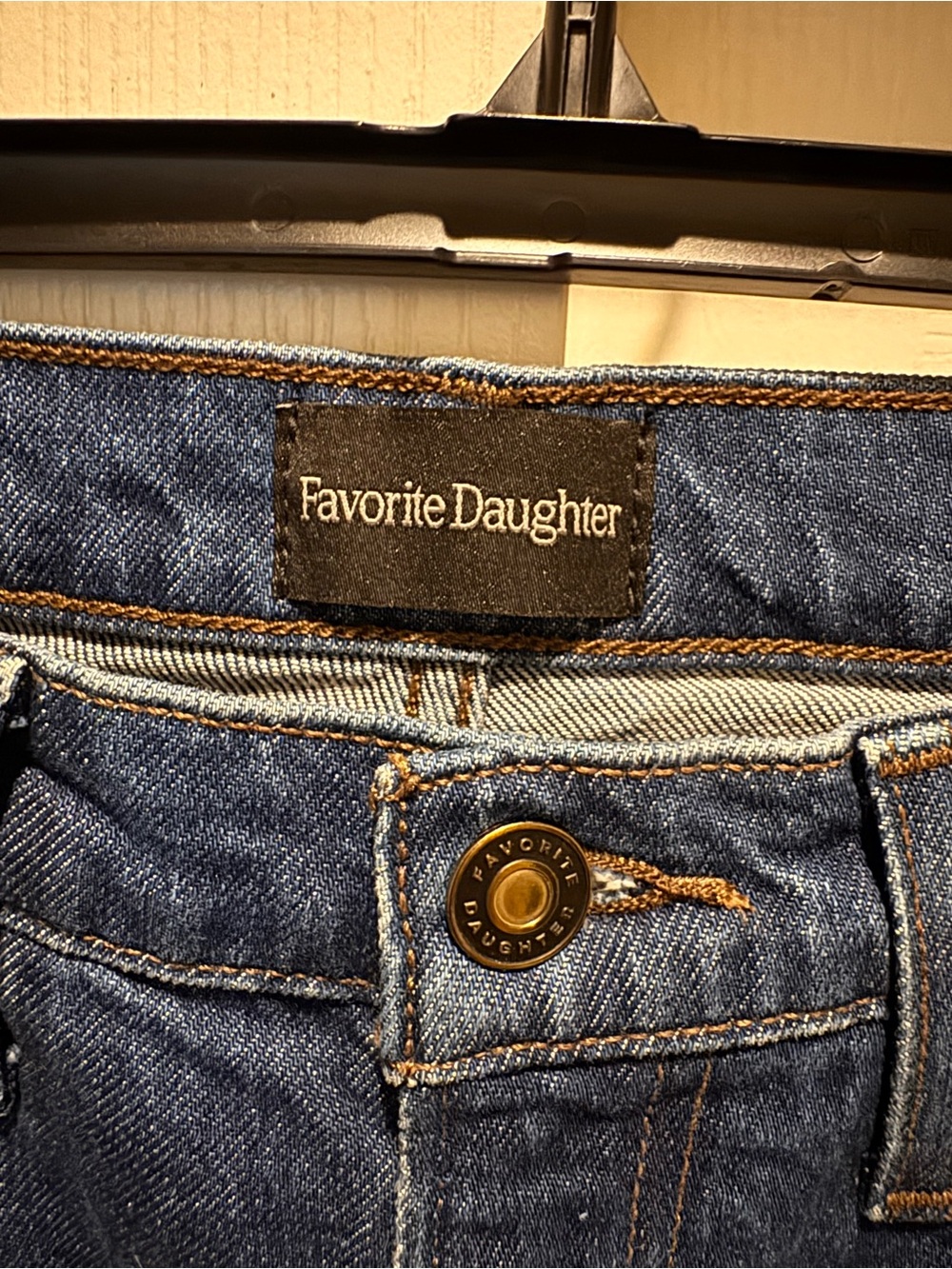 Favorite Daughter High-Rise Dark Blue Denim Jeans with Branded Button